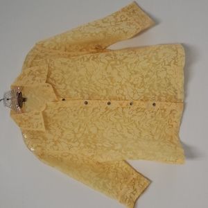 Notations‎ yellow floral burnout button front blouse